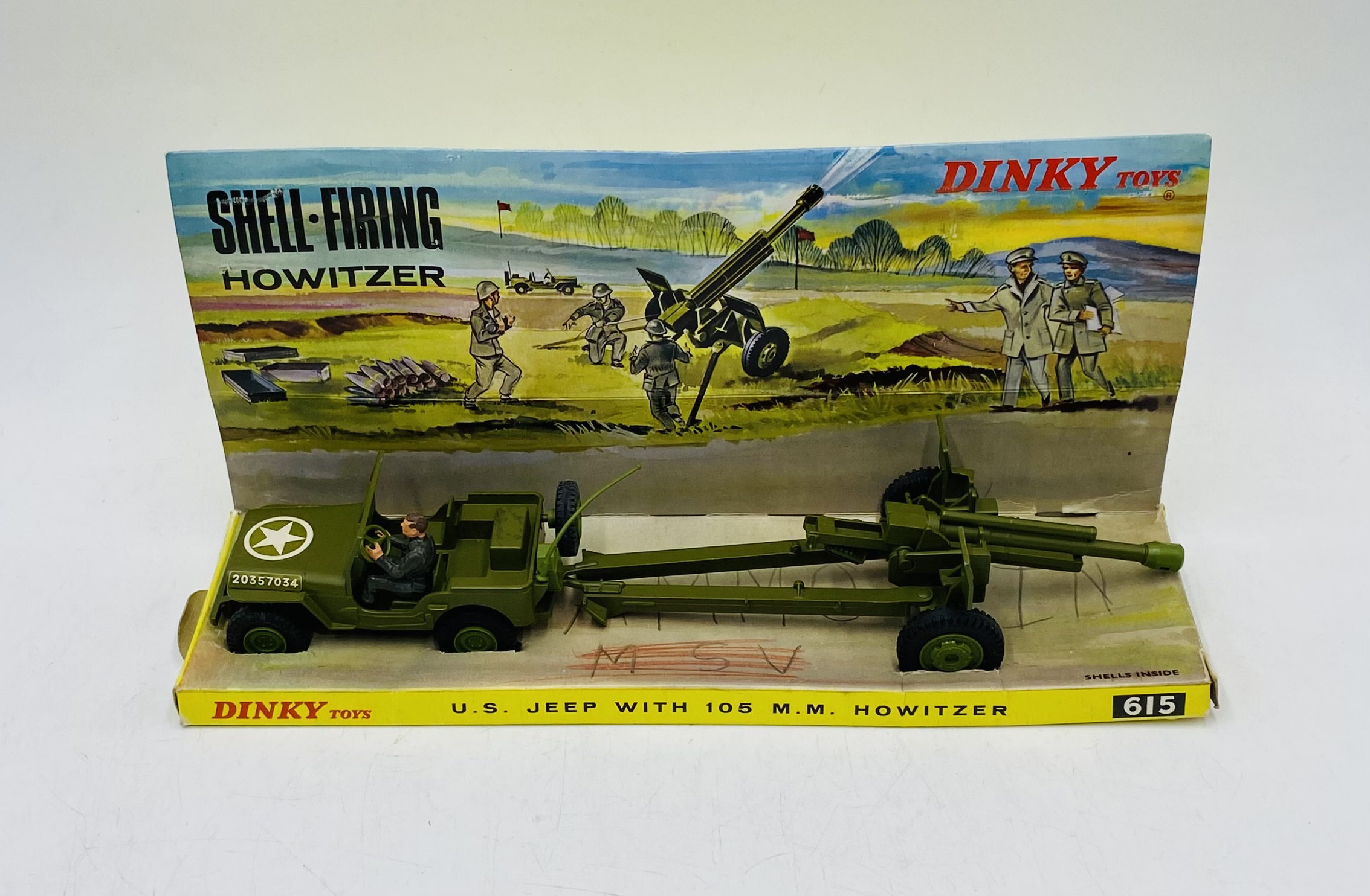 A vintage boxed Dinky Toys "U.S. Jeep with 105 MM Howitzer" with shell firing die-cast model (No - Image 2 of 10