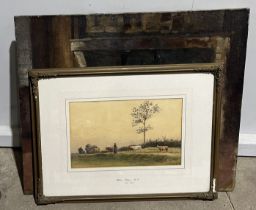 A framed watercolour with indistinct signature. Printed under the painting is "Wilmot Pilsbury R.