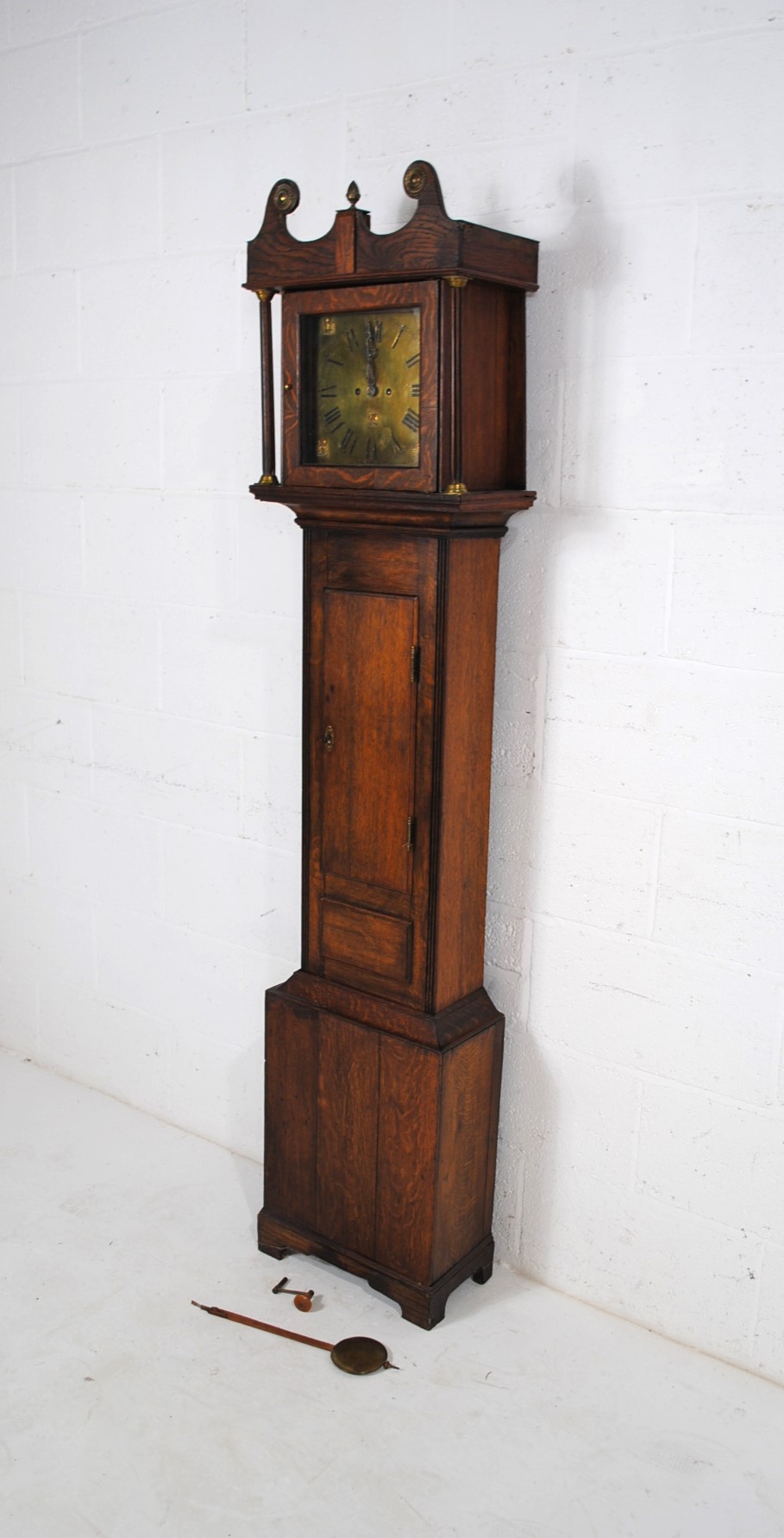 A Georgian oak chiming longcase clock, with brass dial decorated with Egyptian motifs, with fusee - Image 2 of 16