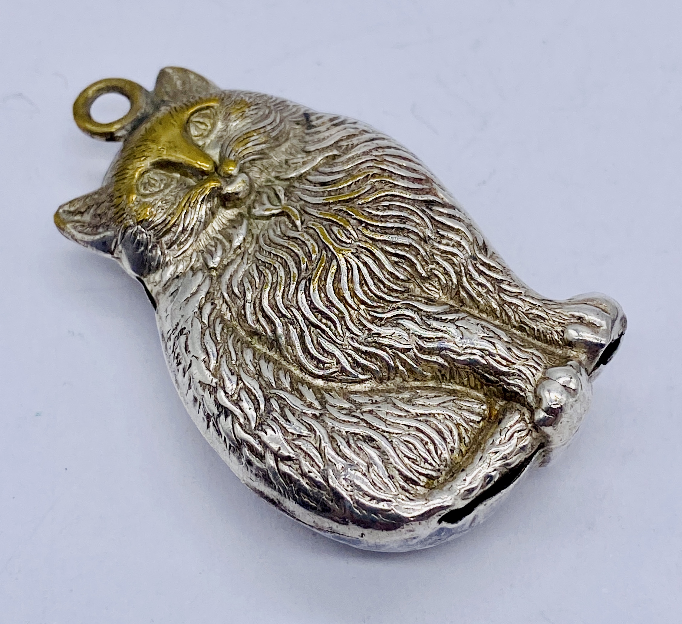 Two hallmarked silver novelty rattles, an SCM cat rattle, articulated teddy bear earrings etc. - Image 2 of 3