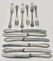 A set of six 800 silver forks (weight approx. 378g) along with a set of matching knives with 800
