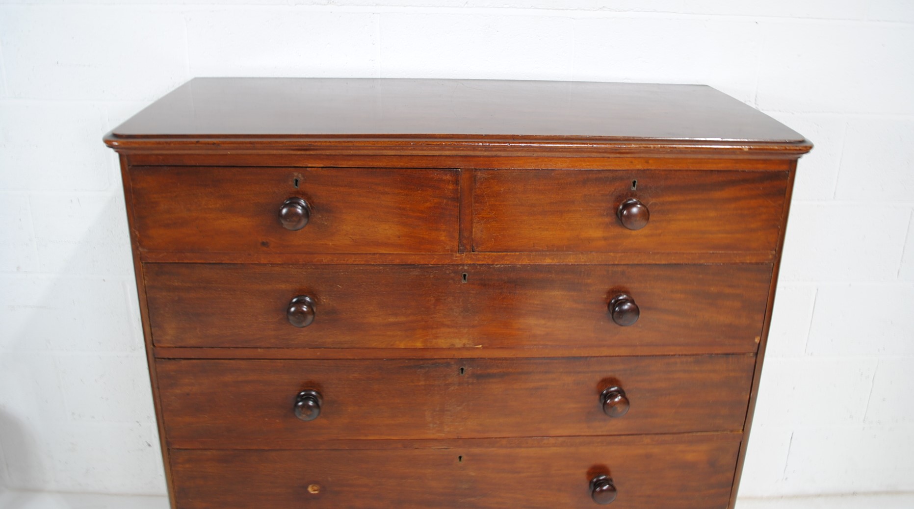 A Victorian mahogany chest of six drawers, with turned handles - one piece of trim & one handle - Image 4 of 9