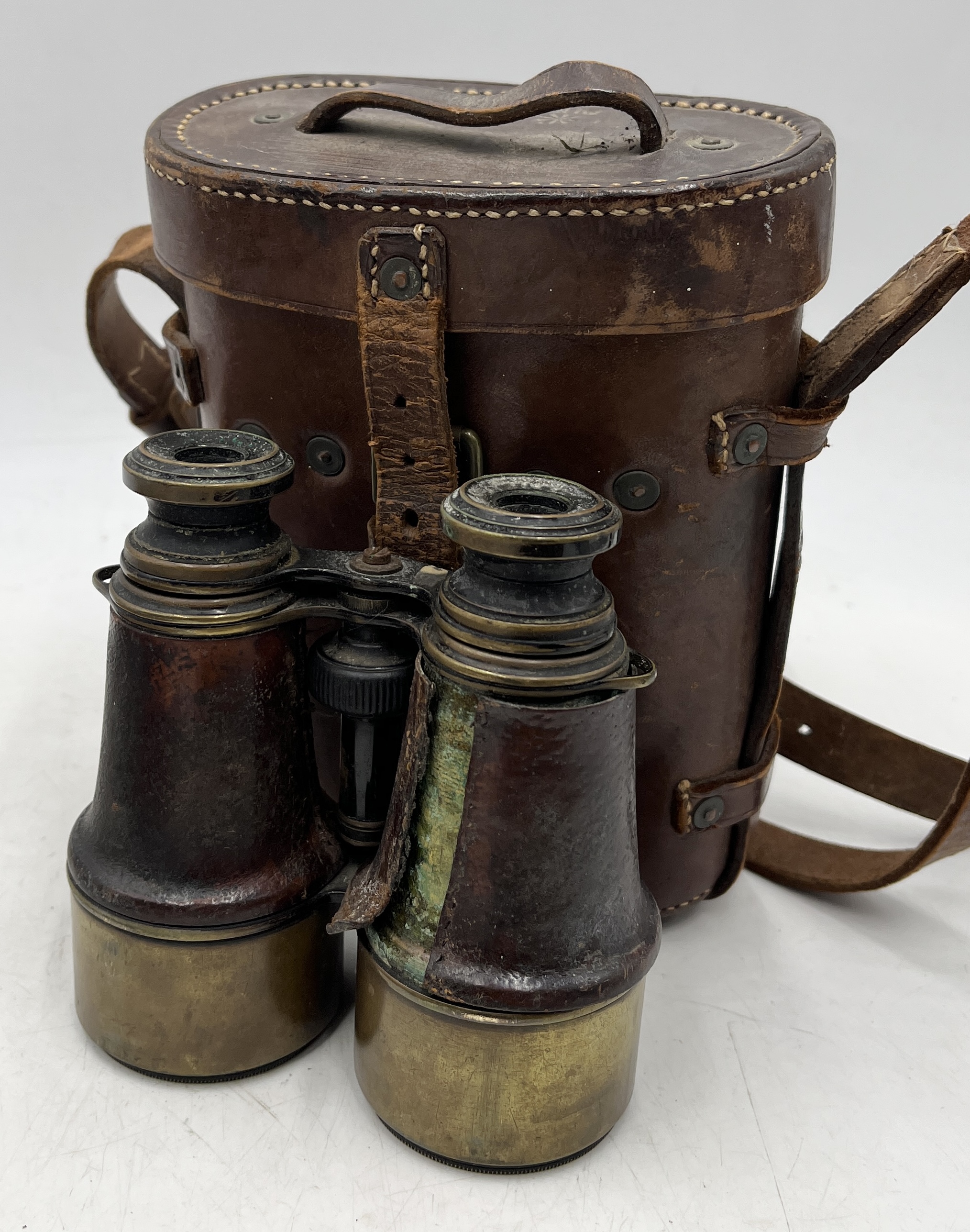 A cased set of T French & Son binoculars dated 1916 along with a vintage suede photo frame and - Image 2 of 5