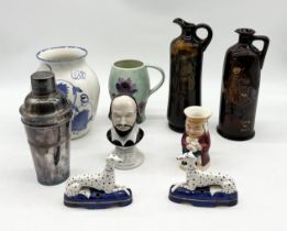 A collection of various china including Royal Doulton "Dewar's Whisky" jugs, Poole Pottery,