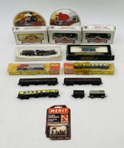 A collection of N gauge model railway locomotive, carriages and rolling stock including boxed Graham