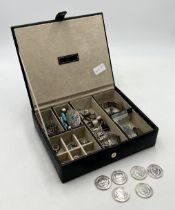 A collection of costume and silver jewellery including 6 hallmarked silver Greater London swimming