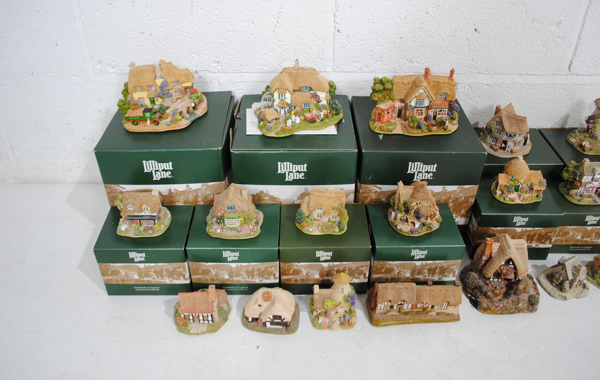 A collection of Lilliput Lane models, including some boxed, over two shelves - Image 4 of 5