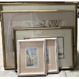 Five framed watercolours including a Pheasant by Christopher Hughes, a woodland landscape - by
