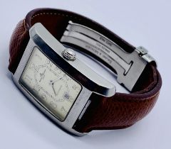 A Baume & Mercier stainless steel wristwatch on leather strap