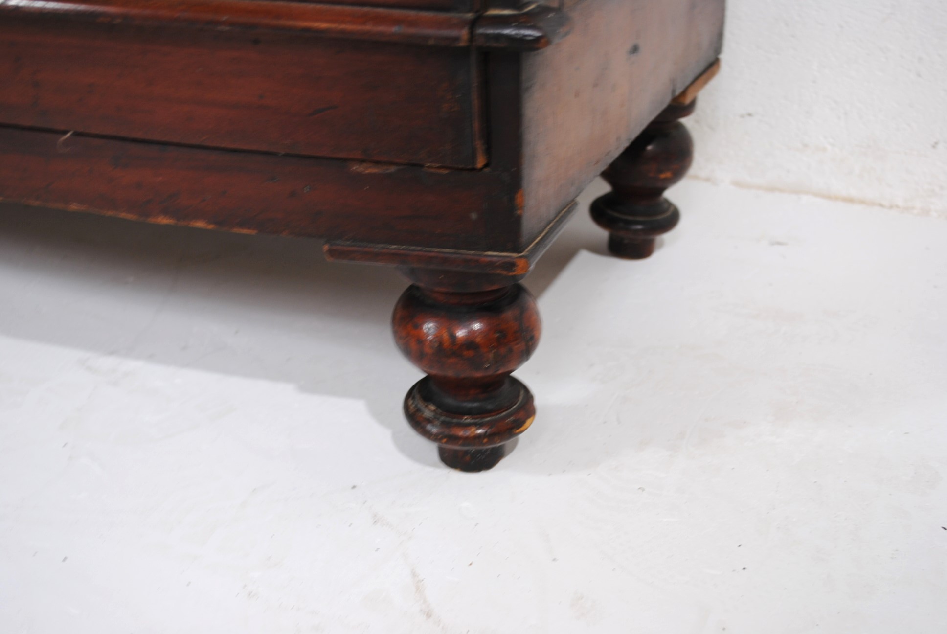 A Victorian mahogany bow-fronted chest of five drawers, raised on turned legs - one leg loose but - Image 8 of 8