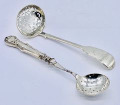 An Exeter silver fiddle pattern sifting ladle dated 1872, Thomas Stone (weight 48.7g) along with a