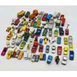 A collection of playworn die-cast vehicles including Corgi, Lesney, Matchbox, Dinky Toys etc