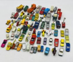 A collection of playworn die-cast vehicles including Corgi, Lesney, Matchbox, Dinky Toys etc