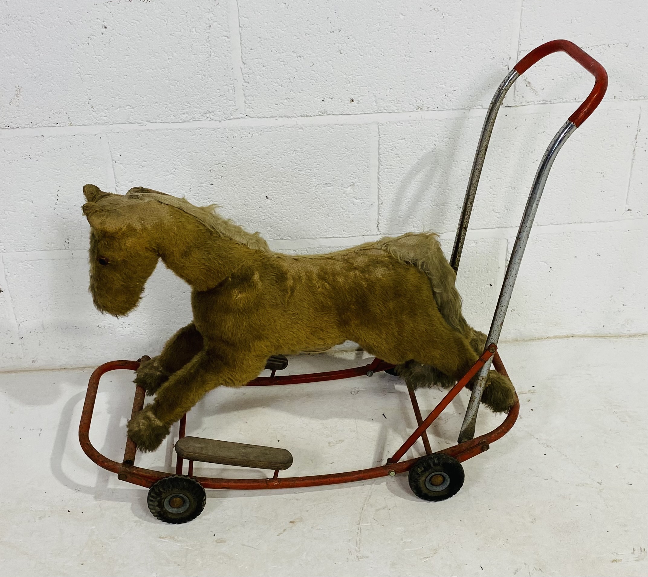 A vintage Lines Bros. (Ireland) Ltd child's push-a-long horse with metal frame, rubber wheels and - Image 2 of 7