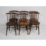 A set of six antique penny chairs, with stick backs and bobbin turned detailing