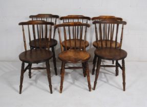 A set of six antique penny chairs, with stick backs and bobbin turned detailing