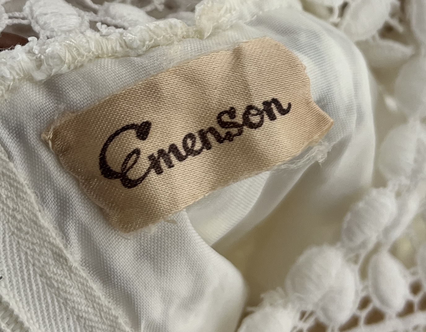 A vintage 1960's Emenson lace/crochet short length wedding dress - Image 3 of 4