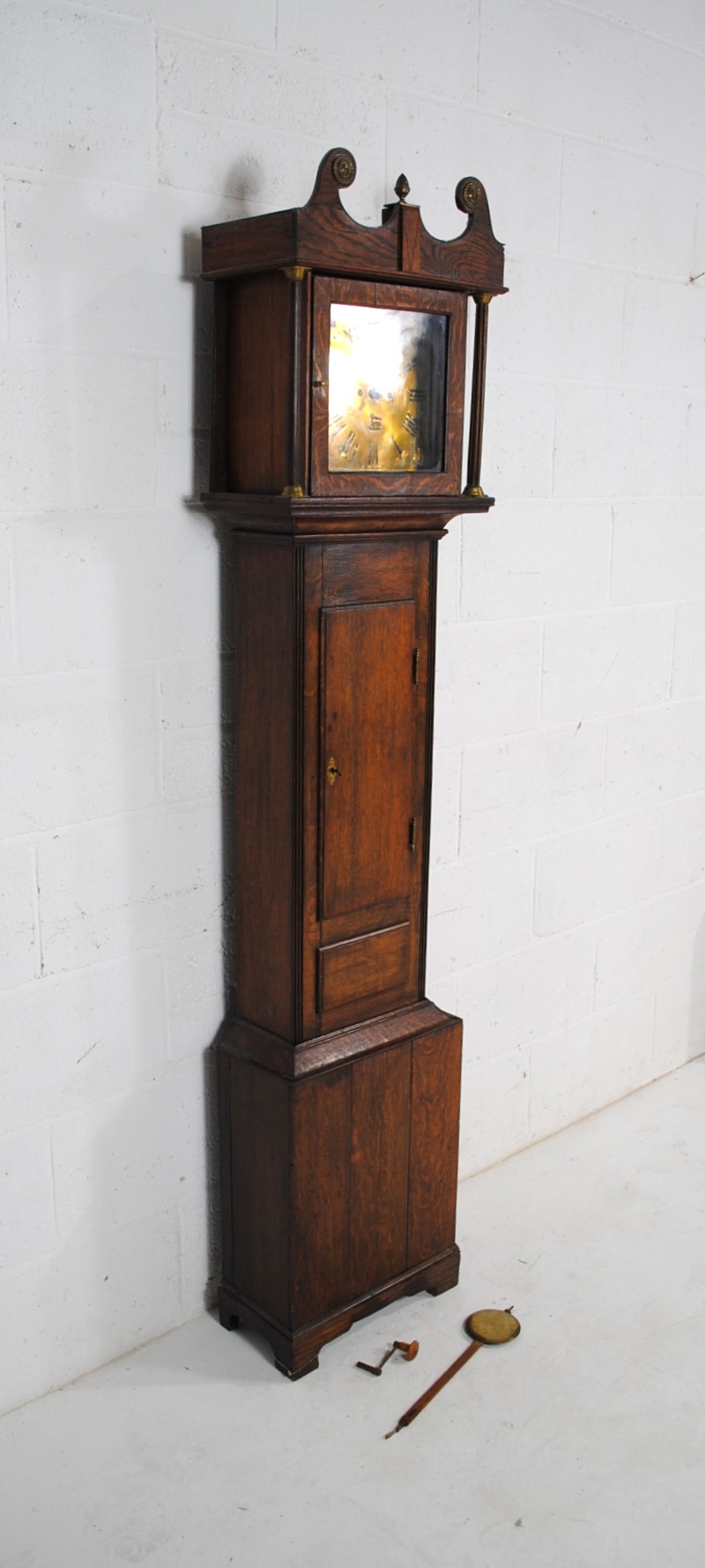 A Georgian oak chiming longcase clock, with brass dial decorated with Egyptian motifs, with fusee - Image 3 of 16