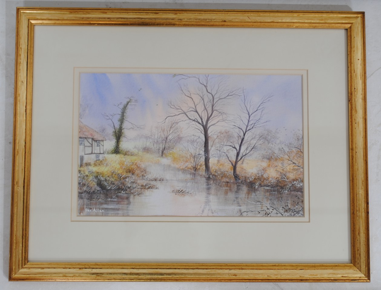 Five framed paintings, comprising two landscape watercolours signed 'Mercy Oddy', two landscape - Image 6 of 14