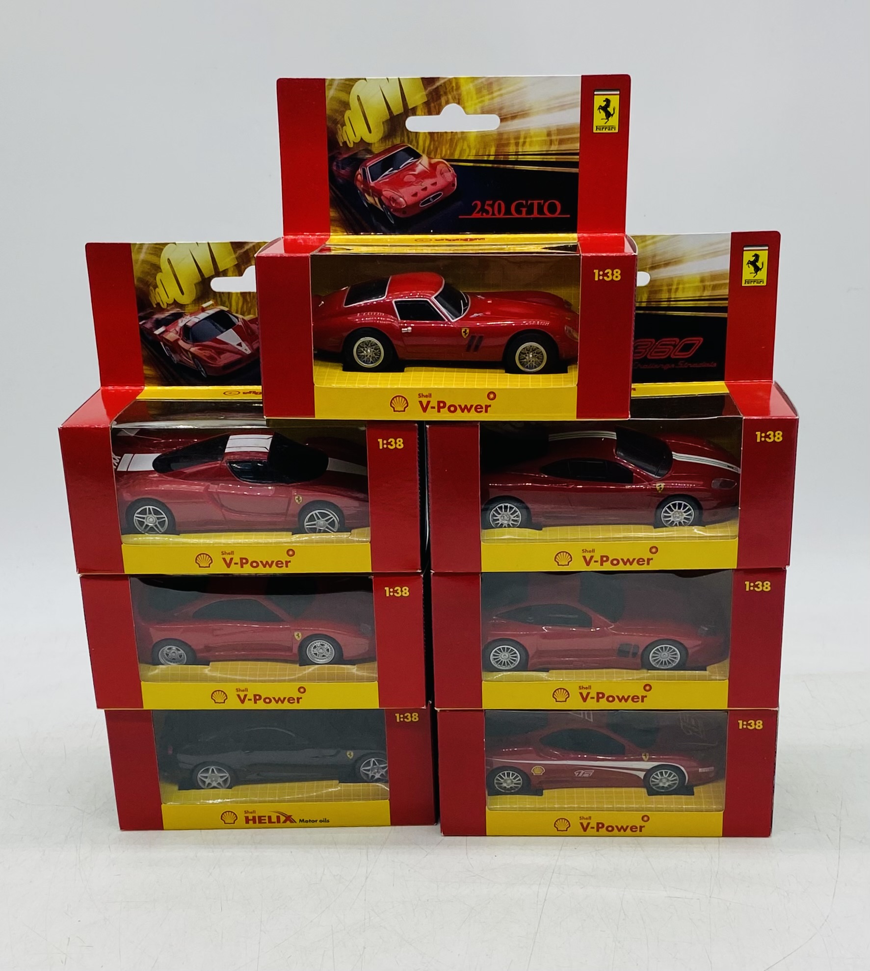 A complete collection of seven boxed Ferrari Shell V-Power/Helix die-cast cars