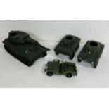 Three large Cherilea Toys military toy vehicles including a tank and two armoured scout cars,