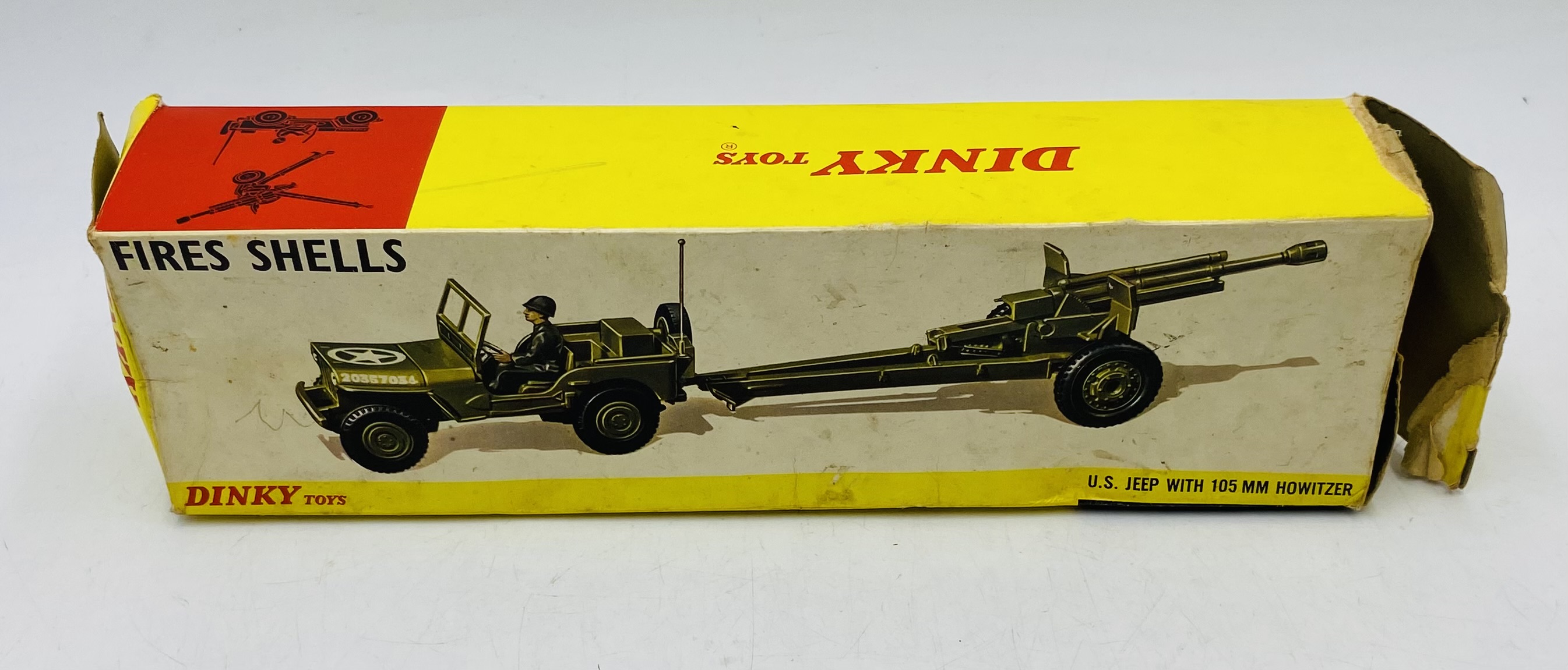 A vintage boxed Dinky Toys "U.S. Jeep with 105 MM Howitzer" with shell firing die-cast model (No - Image 8 of 10