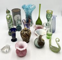 A collection of various coloured and art glass including Mdina etc.