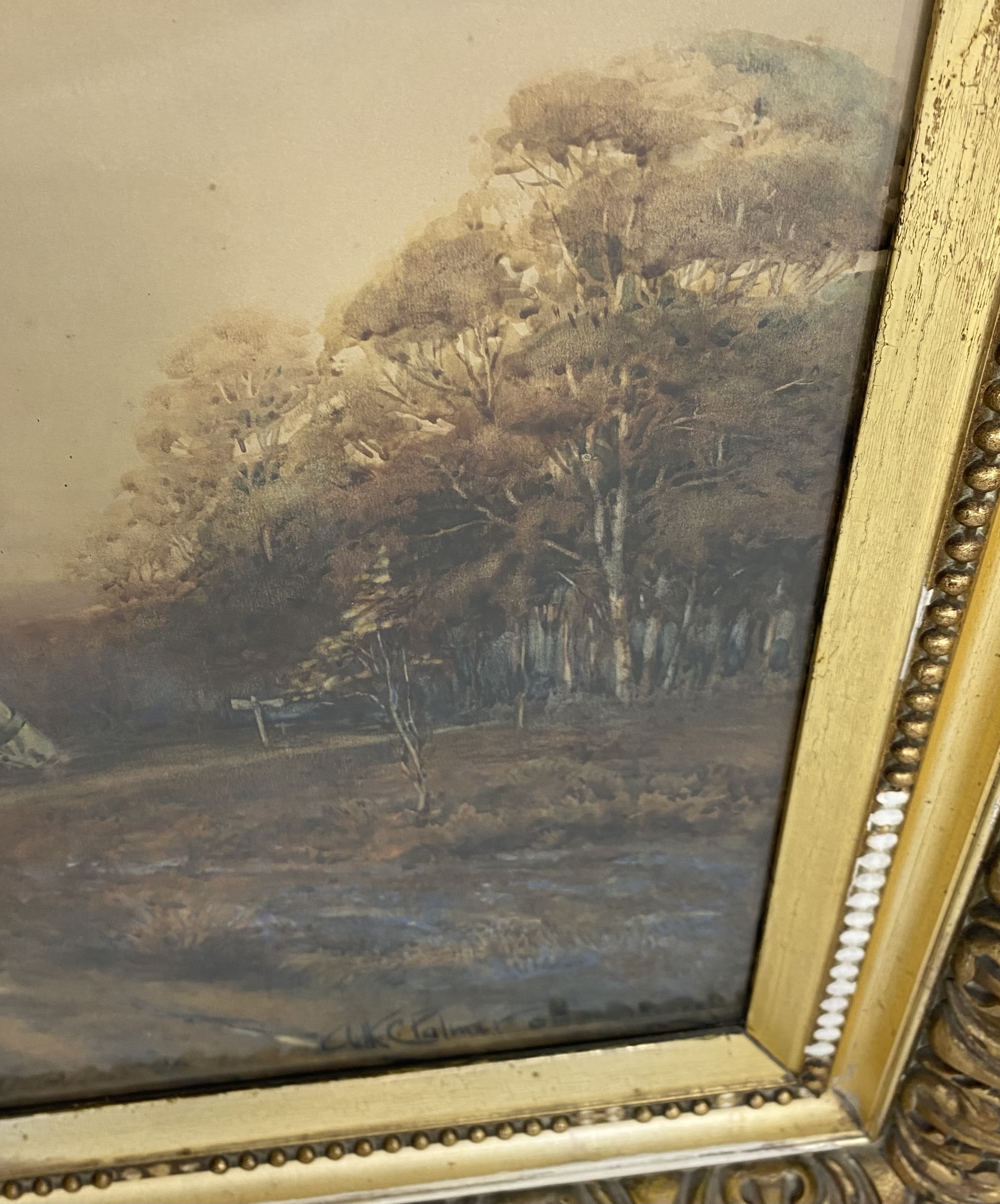 A large gilt framed watercolour of a man on horseback leading another horse signed Arthur C - Image 5 of 7