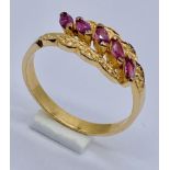 An 18ct gold ruby five stone ring, weight 2g, size P 1/2
