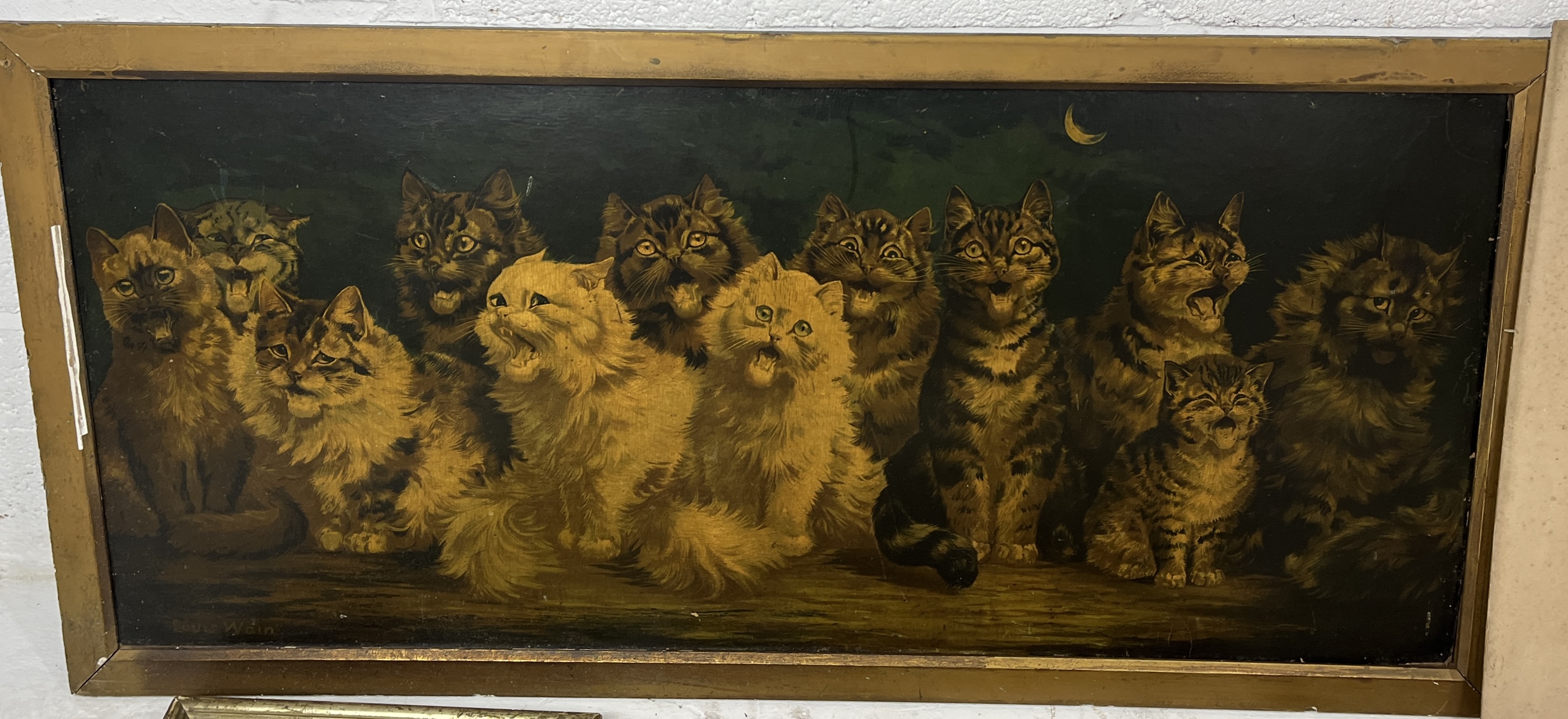 A large collection of pictures on the subject of cats including Louis Wain Oleograph print "Cats - Image 6 of 6