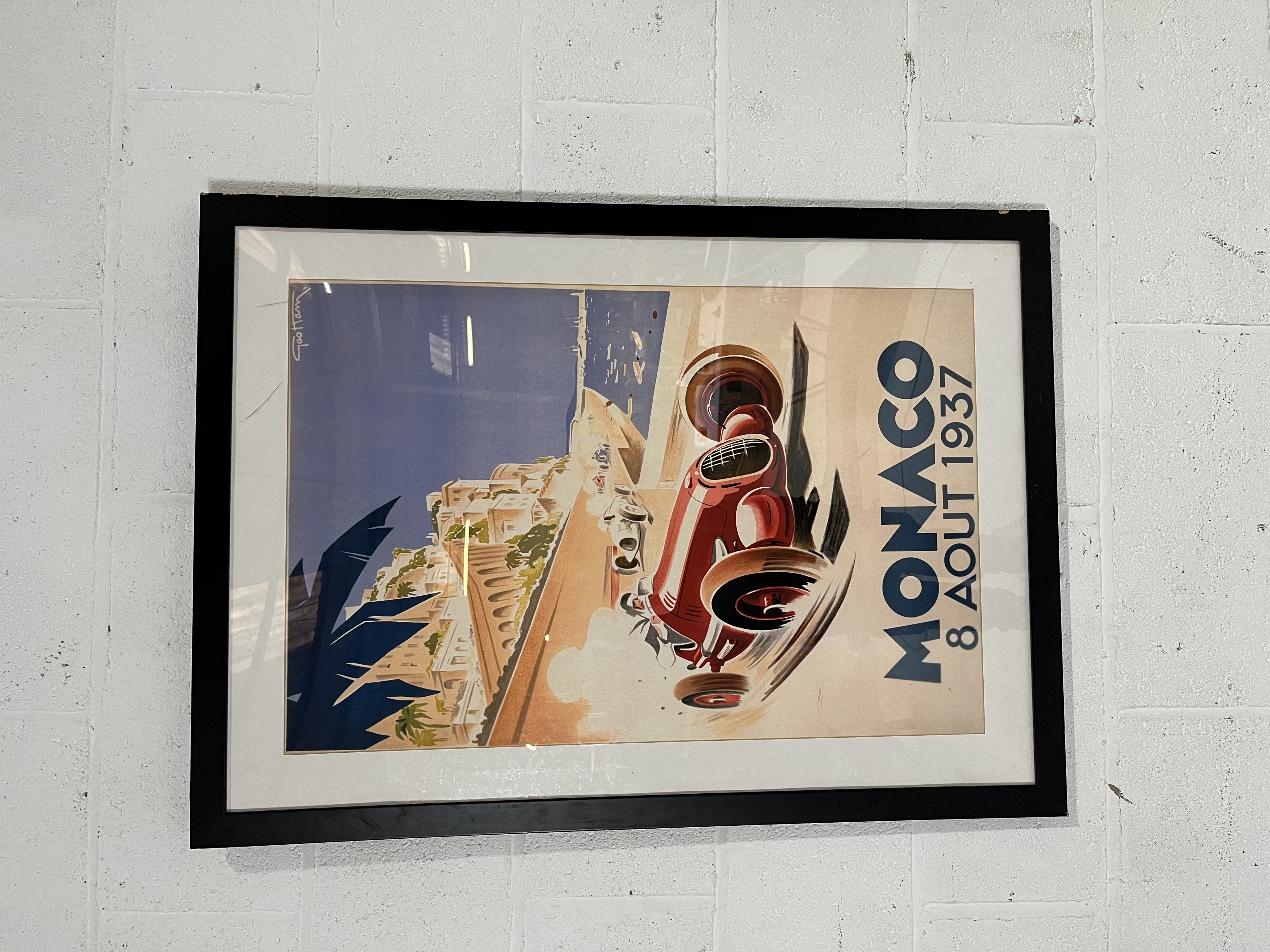 A framed Monaco 1937 dated racing poster, and a framed Devonshire map by Saxtons 1575. - Image 2 of 6