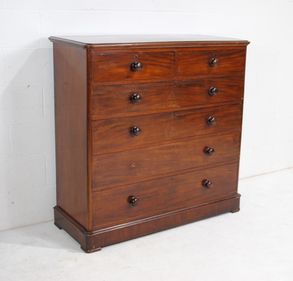 A Victorian mahogany chest of six drawers, with turned handles - one piece of trim & one handle - Image 2 of 9
