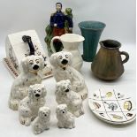 A collection of various china including Beswick Staffordshire dogs, large cheese dome, Spode etc.