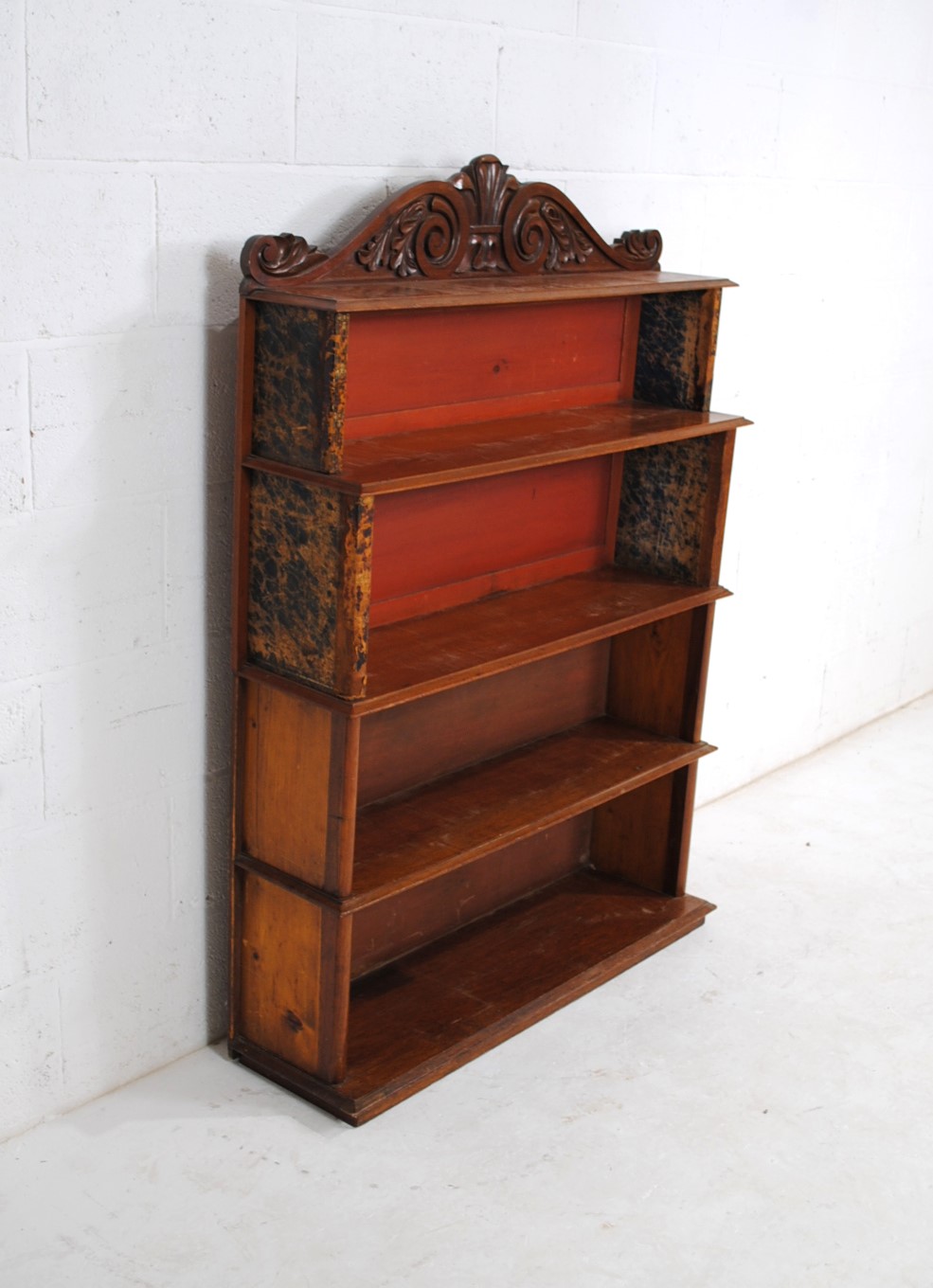 A Victorian mahogany waterfall bookcase, with leather covered ends in the form of books and carved - Image 3 of 10