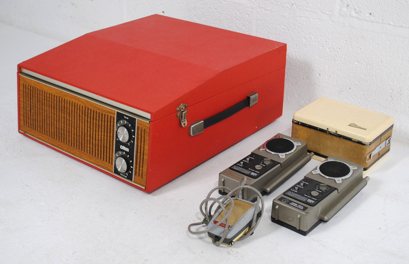 A vintage 'Ultra' portable record player, along with a Marconiphone portable radio and a pair of - Image 4 of 13