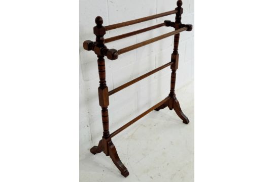 A Victorian mahogany towel rail, 70cm wide, 22cm deep, 88cm high. - Image 2 of 3