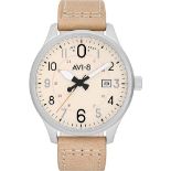 AVI-8 Men's 43mm Hawker Hurricane Altimeter Cream Japanese Quartz Watch with Leather Strap