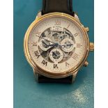 Rotary chronograph skeleton automatic watch gold plate
