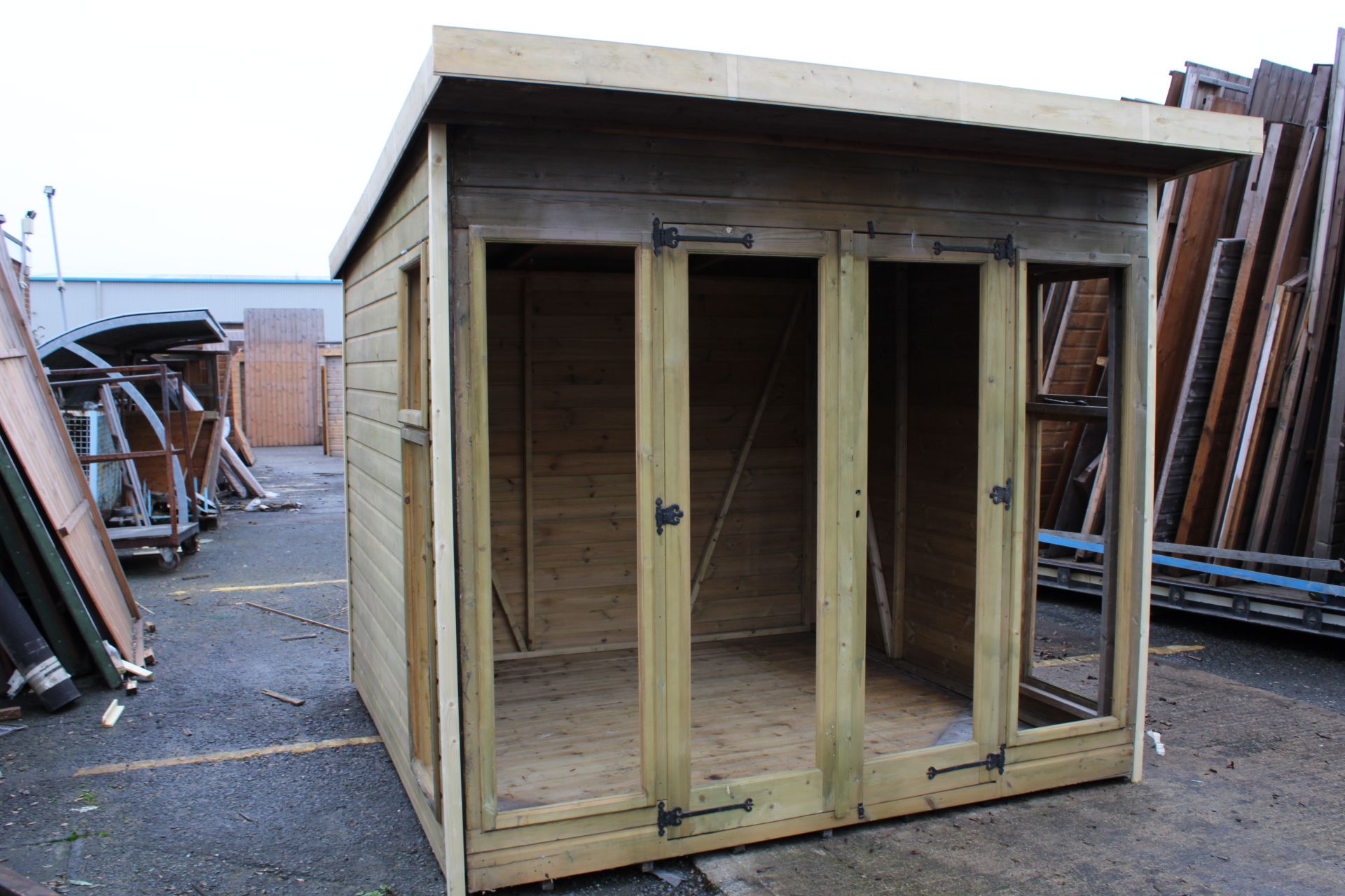 8x8 Ex-display Pressure Treated pent summerhouse building with opening side windows,RRP £3265