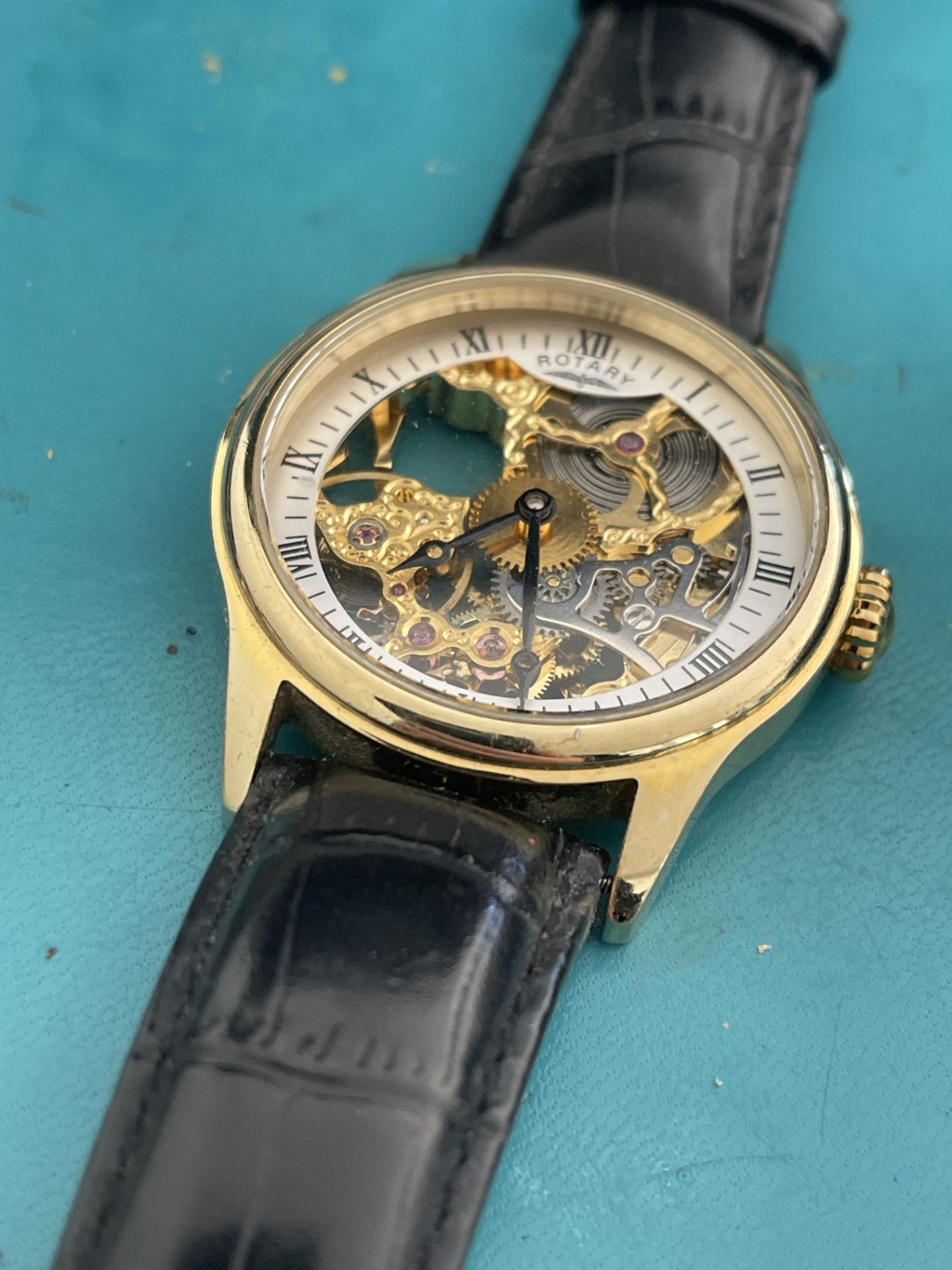 Rotary rare skeleton men's wristwatch gold plated..return or demo RRP299 - Image 5 of 8