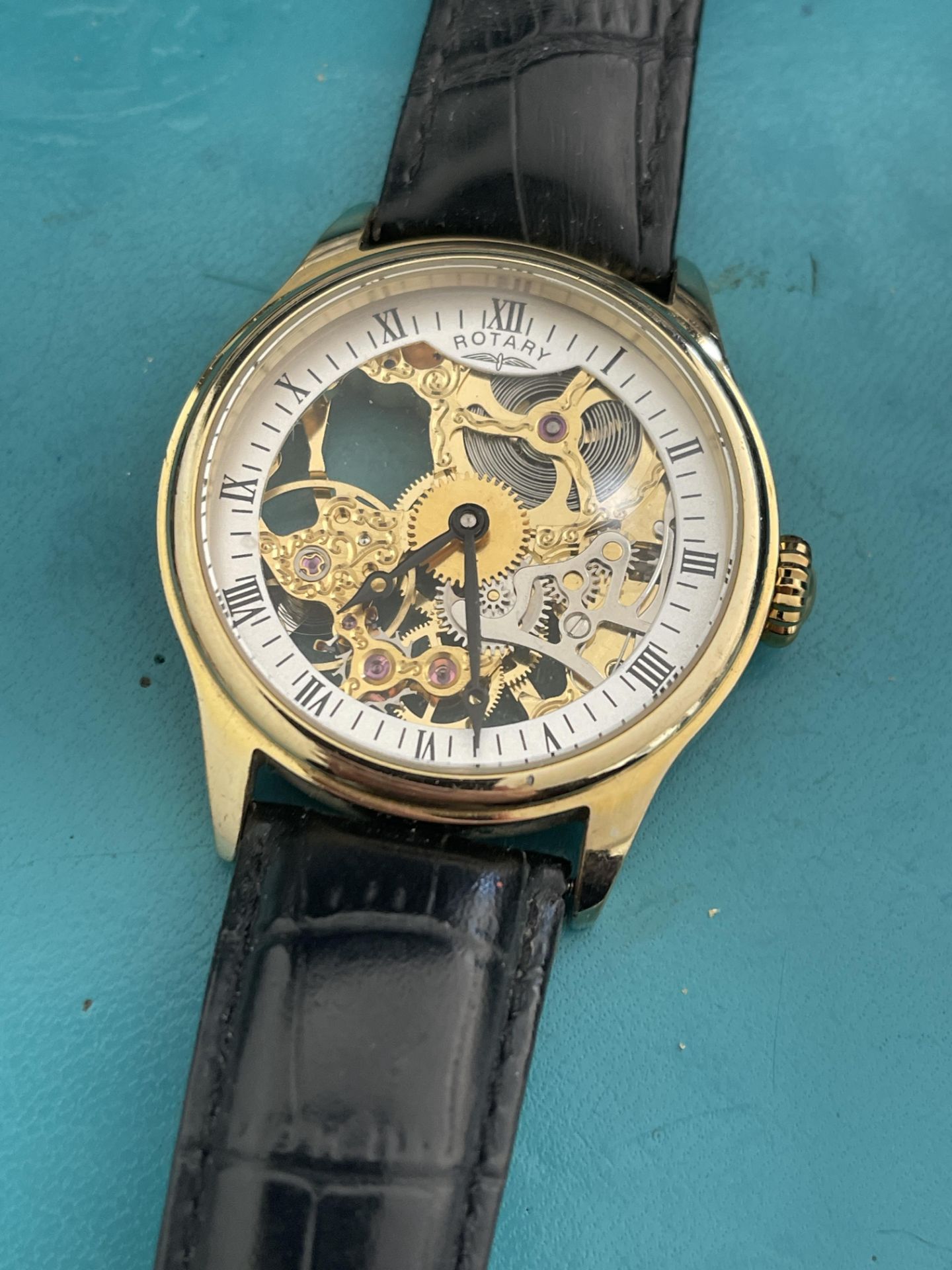 Rotary rare skeleton men's wristwatch gold plated..return or demo RRP299 - Bild 3 aus 8