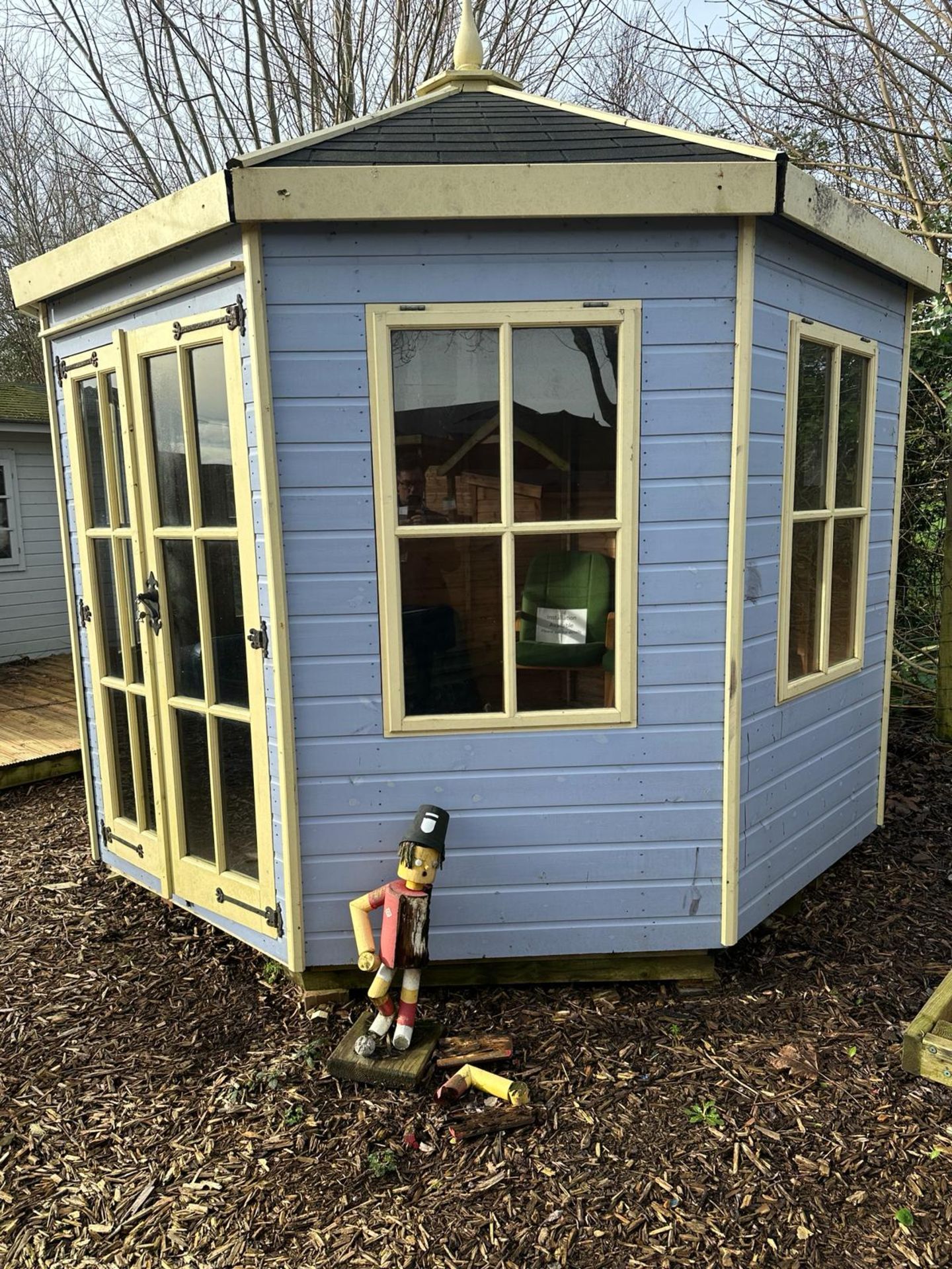 Ex-display 10x10 Octagonal painted blue and lemon with black tiled roof, Standard 16mm - Image 3 of 3