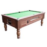 Barline pool table available in 7*4. Coin-operated and free play. Choice of cloth colors.