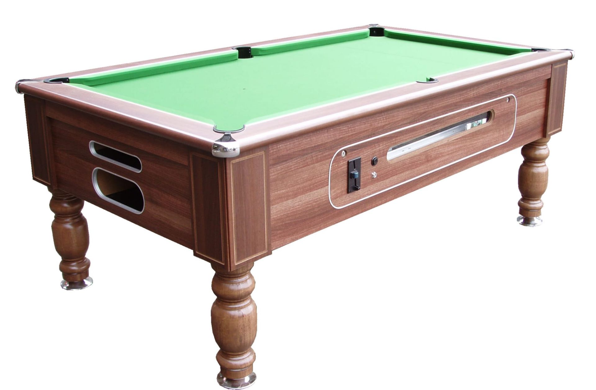 Barline pool table available in 7*4. Coin-operated and free play. Choice of cloth colors.