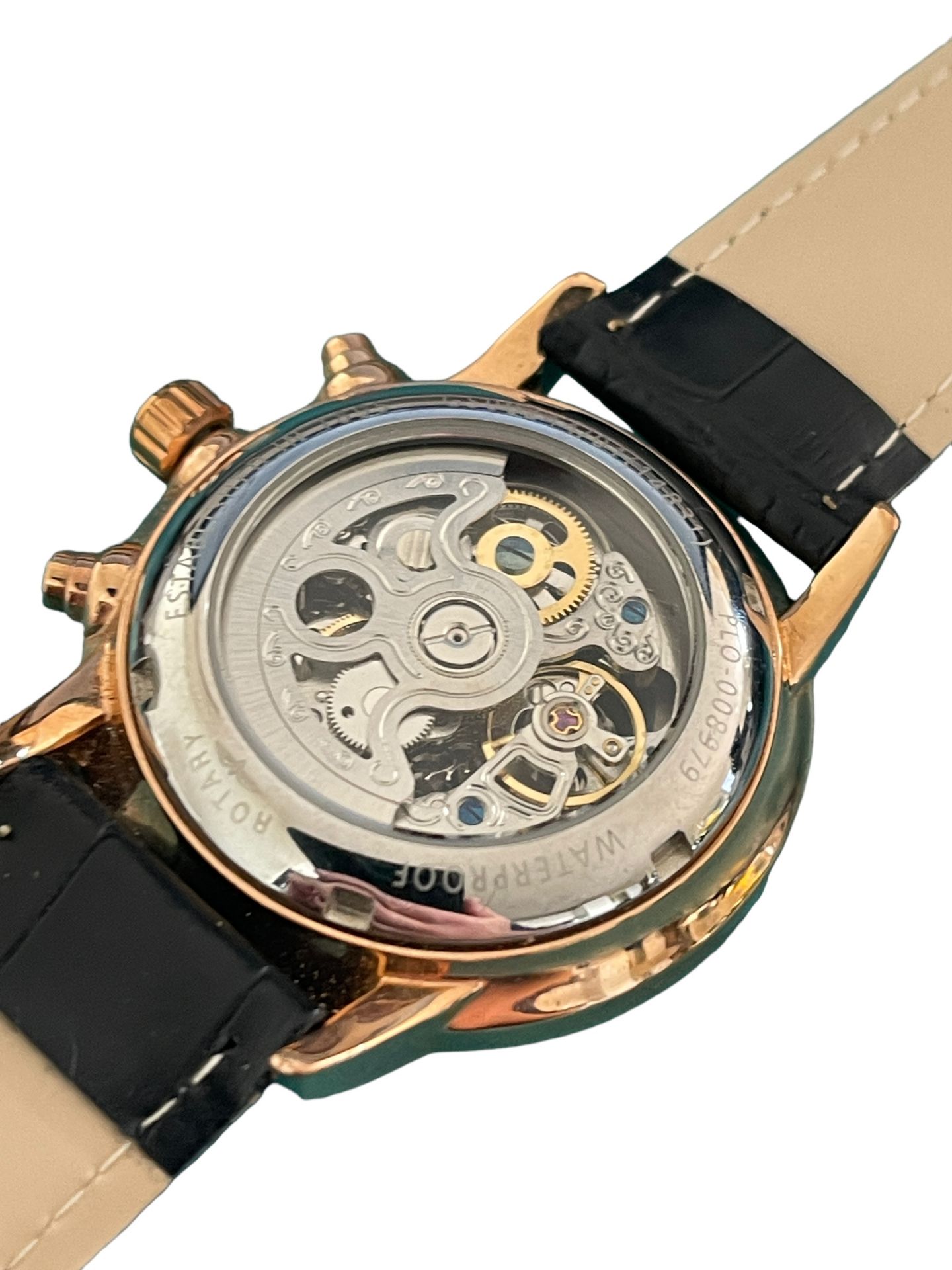 Rotary chronograph skeleton automatic watch gold plate working - Image 3 of 10