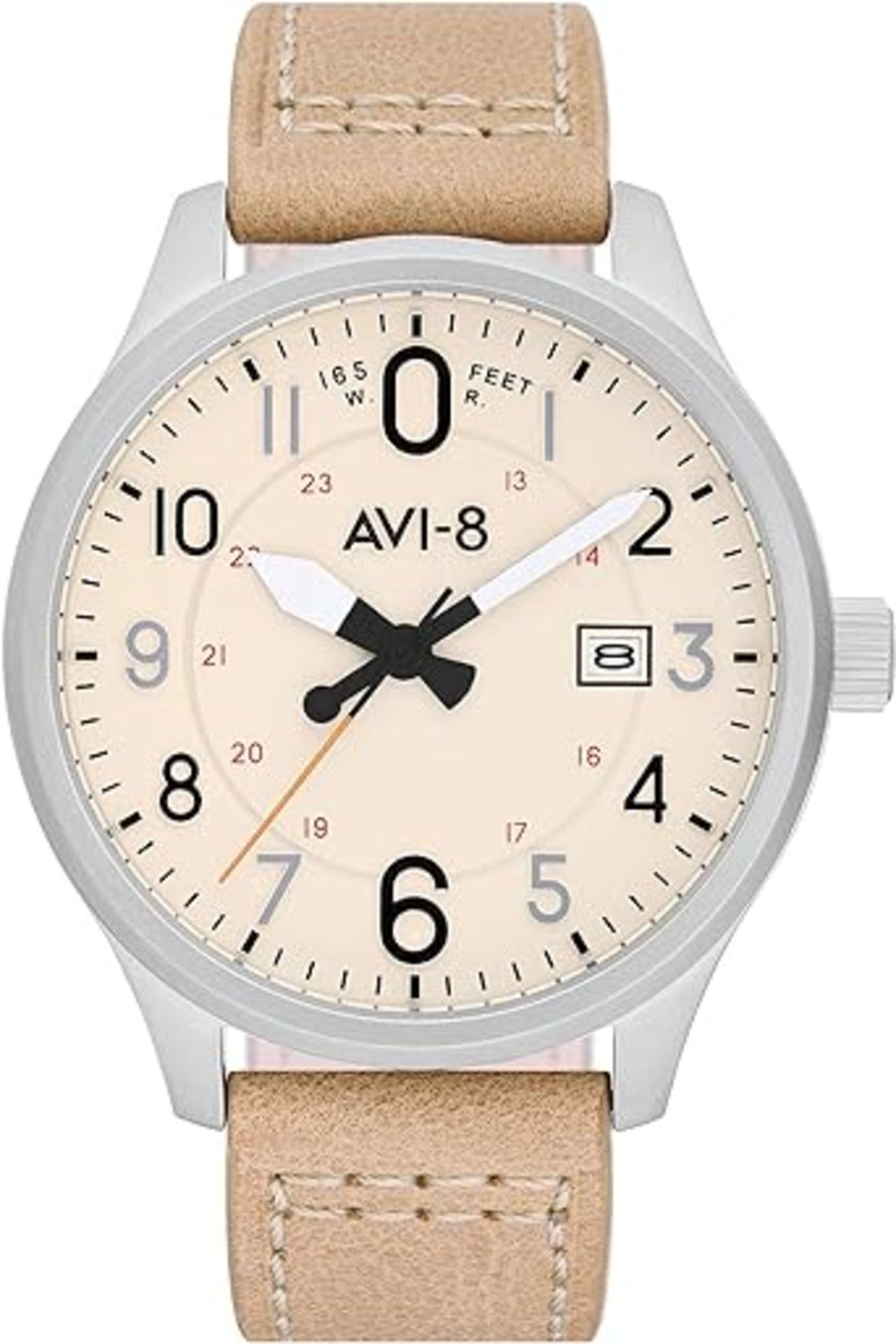 AVI-8 Men's 43mm Hawker Hurricane Altimeter Cream Japanese Quartz Watch with Leather Strap