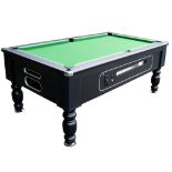 Barline pool table available in 6.4. Coin-operated and free-play. colors. Slate bed commercial