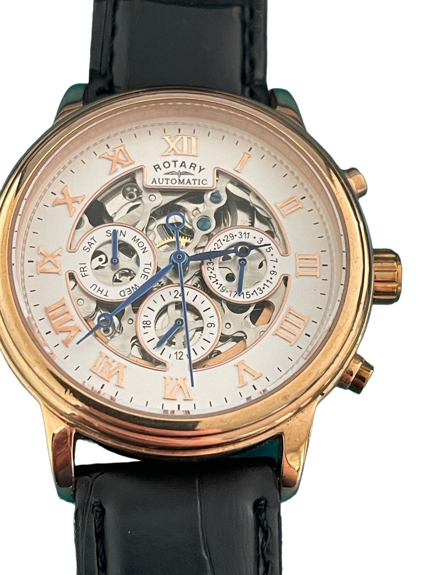 Rotary chronograph skeleton automatic watch gold plate working - Image 5 of 10