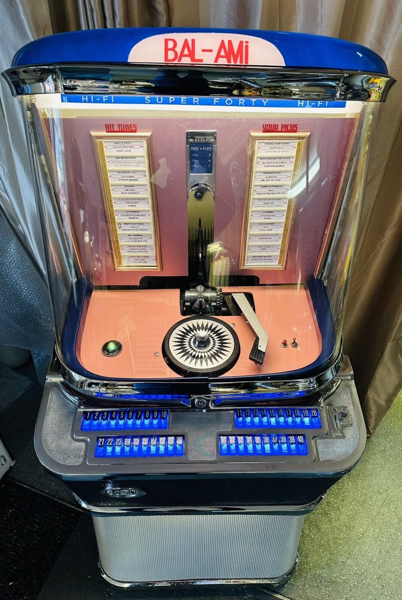 1957 FULLY Restored Bal Ami Super 40 Jukebox   This is a beautiful little machine and holds 20 7”