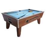 Barline pool table available in 6*3. Coin-operated and free play. Choice of cloth colors.